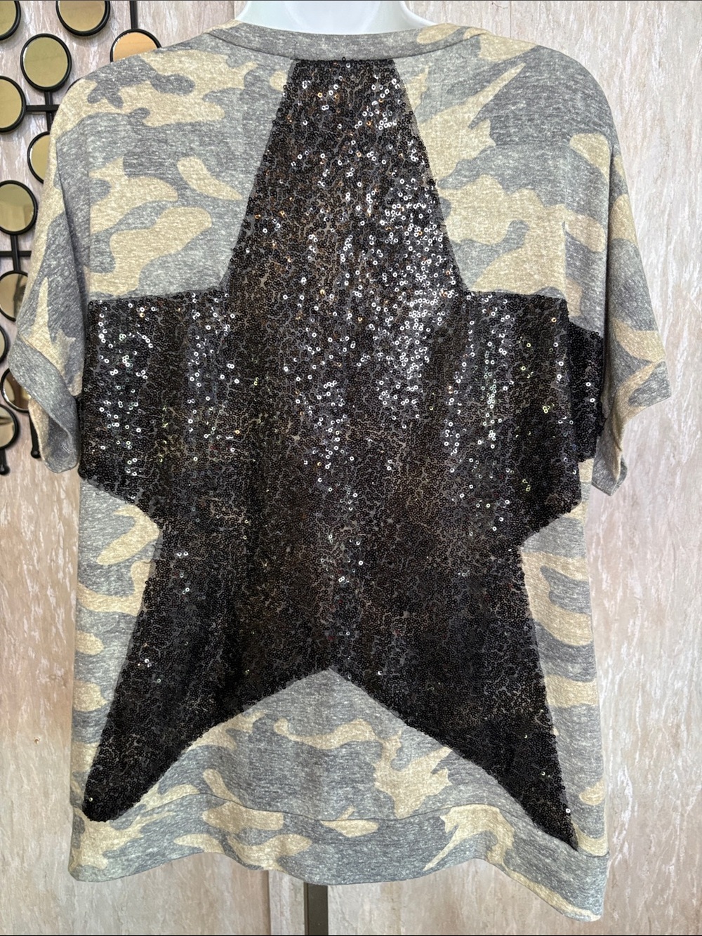 Roxy Camo Short Sleeve Tee with Black Sequin Star